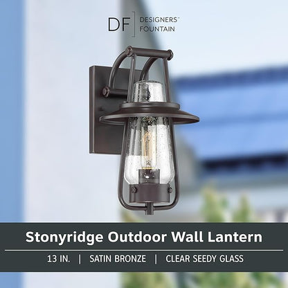 Designers Fountain Stonyridge Outdoor Light Fixture, 13 Inch Exterior Wall Lantern Sconce for Front Door, Patio and Porch, Satin Bronze, 32021-SB