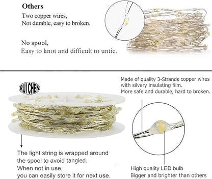 RUICHEN Dimmable Purple Fairy Lights Plug in, Waterproof Silver Wire 66 Ft 200 LED Starry String Lights with Remote for Christmas Halloween Party Bedroom Patio Garden
