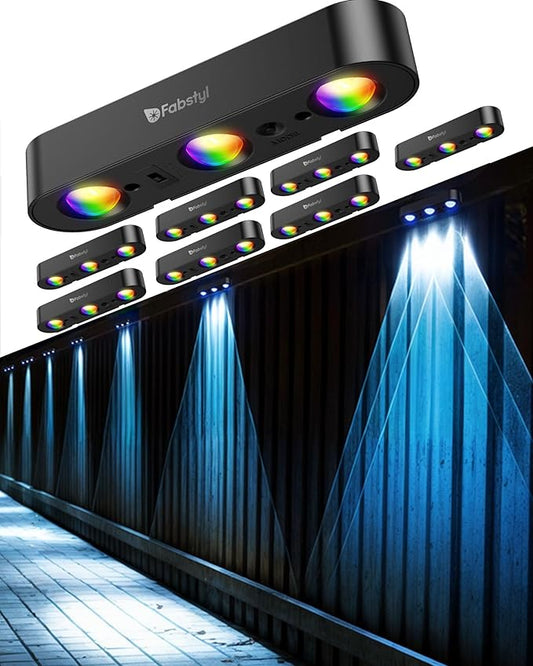 Solar Fence Lights Outdoor 8 Pack, Upgraded 50LM RGB Outdoor Wall Lights with Sync Group Control & 10 Light Modes, Fence Solar Light Outdoor Waterproof IP65 for Outside Porch Wall