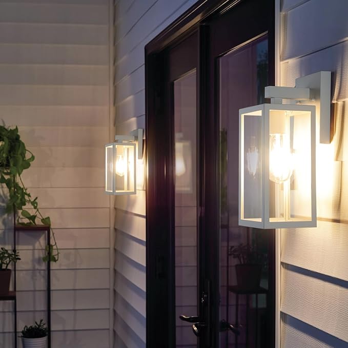 MAXvolador Outdoor Wall Lantern, Exterior Waterproof Wall Sconce Light Fixture, White Anti-Rust MountLights Clear Glass, E26 Porch Patio Lighting