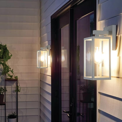 MAXvolador Outdoor Wall Lantern, Exterior Waterproof Wall Sconce Light Fixture, White Anti-Rust MountLights Clear Glass, E26 Porch Patio Lighting