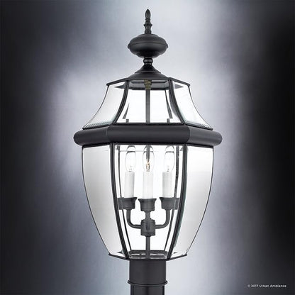 Urban Ambiance Luxury Colonial Outdoor Post Light, Large Size: 23" H x 12.5" W, with Tudor Style Elements, Versatile Design, High-End Black Silk Finish and Beveled Glass, UQL1150