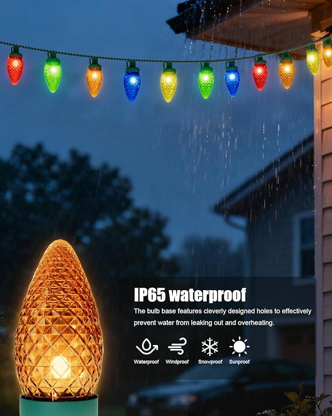 C9 Christmas Lights Outdoor 114ft 150 LED Waterproof String Lights with Timer & 8 Modes, Connectable Commercial | Lumora