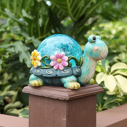 Afirst Garden Turtle Statue Outdoor Decor - Resin Outdoor Figurine Glass Solar Lights Indoor Outdoor Decorations Patio Lawn Yard Art Ornaments