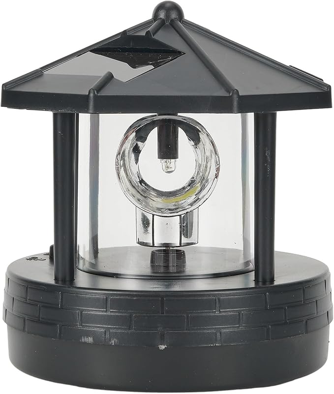 Solar Powered Lighthouse, for 360 Degree Rotating Lamp IP65 Solar Lighthouse Landscape Path Lights Garden Yard Outdoor Decor(Black)