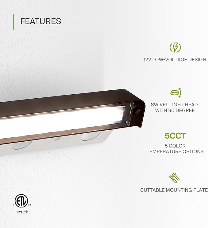 ASD LED 7 Inch Retaining Wall Light Fixture, Hardscape Paver Lighting | 5CCT, Low Voltage, Swivel, Waterproof, ETL Listed | 5W 300LM 2200K-5000K 12V | Landscape Step Illumination | Bronze, 8 Pack