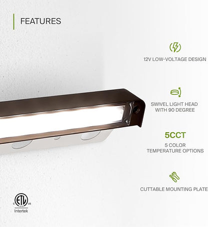 ASD LED 7 Inch Retaining Wall Light Fixture, Hardscape Paver Lighting | 5CCT, Low Voltage, Swivel, Waterproof, ETL Listed | 5W 300LM 2200K-5000K 12V | Landscape Step Illumination | Bronze, 4 Pack