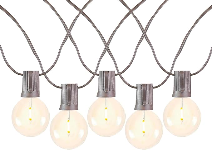 Novelty Lights 50 Feet G50 LED Patio String Light Set with 50 Bulbs, Warm White, Weather Resistant and Shatterproof Replaceable Plastic Globe Bulbs, Brown Wire