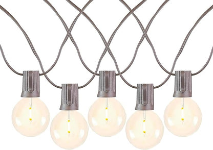 Novelty Lights 50 Feet G50 LED Patio String Light Set with 50 Bulbs, Warm White, Weather Resistant and Shatterproof Replaceable Plastic Globe Bulbs, Brown Wire