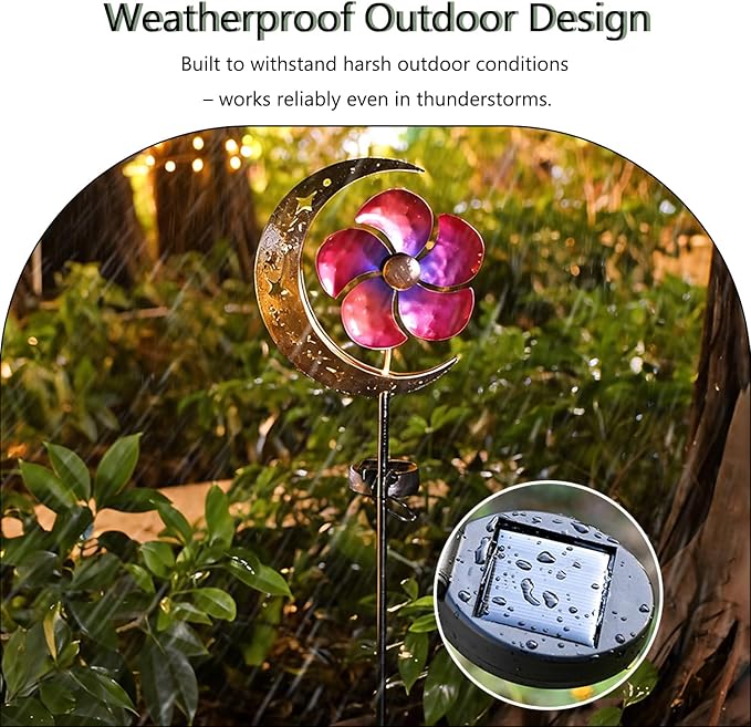 Solar Moon Windmill Decorative Garden Light - Metal Stake Windmill with Glass Ball LED, Outdoor Lawn Lamp for Yard | Lumora