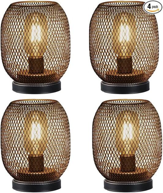 JHY DESIGN 4PCS Metal Cage LED Lantern Battery Powered Lamp Cordless Accent Light with LED Great for Weddings Parties Patio Events for Indoors Outdoors