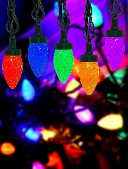 C7 LED Christmas Lights Outdoor, 26FT C7 Vintage Christmas Lights with 52 Multicolor Strawberry LED Bulbs, Plug in Outdoor String Lights for Party Garden Xmas Tree Patio Decorations