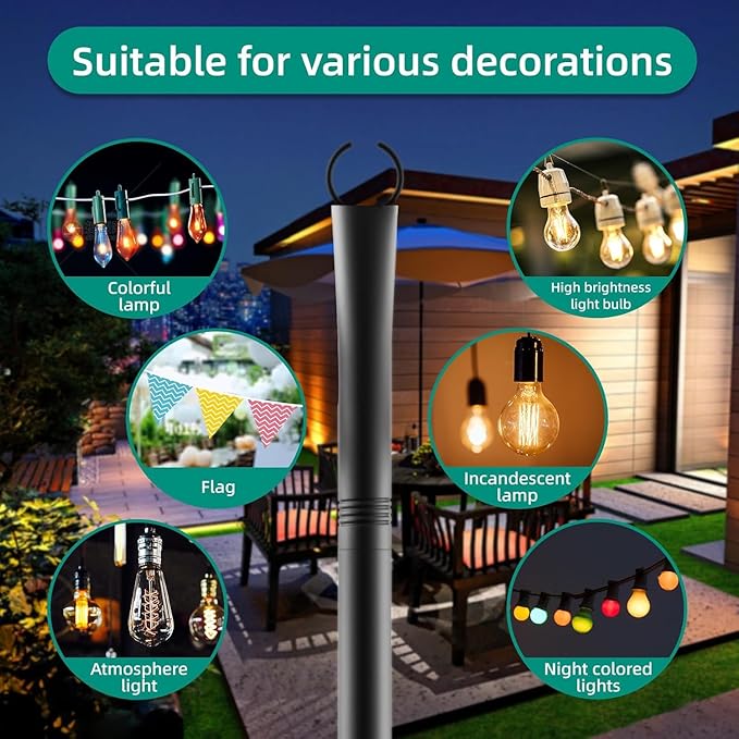 String Light Poles, 4 Pack 10Ft Outdoor Metal Poles for Patio Decor Garden Backyard Yard Front Porch Outside | Lumora