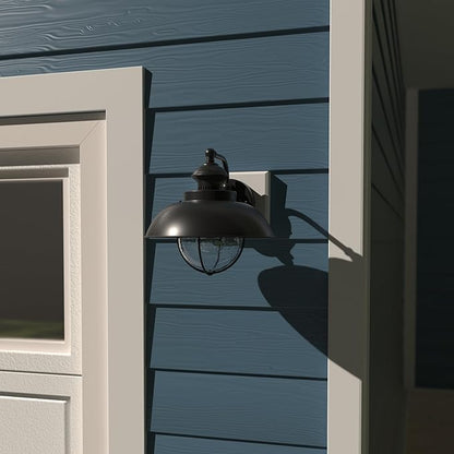 VAXCEL Harwich 10.25 in. H 1-Light Textured Black Coastal Outdoor Wall Sconce Made of Durable Steel, Clear Seeded Glass Shade, LED Compatible, Use for Exterior Porch Patio Front Door or Garage