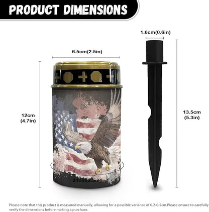 Poceacles 2 Pack Solar Lights Solar Cemetery Lights Solar Grave Lights Outdoor Waterproof Decoration Pathway Lights Garden Solar Candle for Memorial Day Decor, Eagle American Flag Splatter