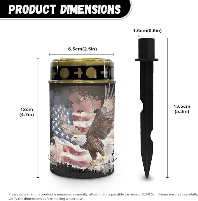 Poceacles 6 Pack Solar Lights Solar Cemetery Lights Solar Grave Lights Outdoor Waterproof Decoration Pathway Lights Garden Solar Candle for Memorial Day Decor, Eagle American Flag Splatter