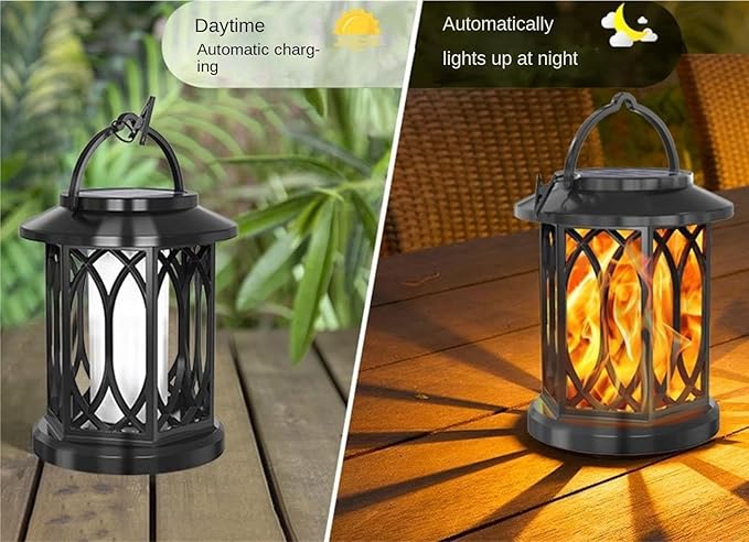 QUQUQ Solar Pathway Lights Security Powered Lights Hanging Flame Lamp Outdoor Motion Sensor Yard Patio Decor