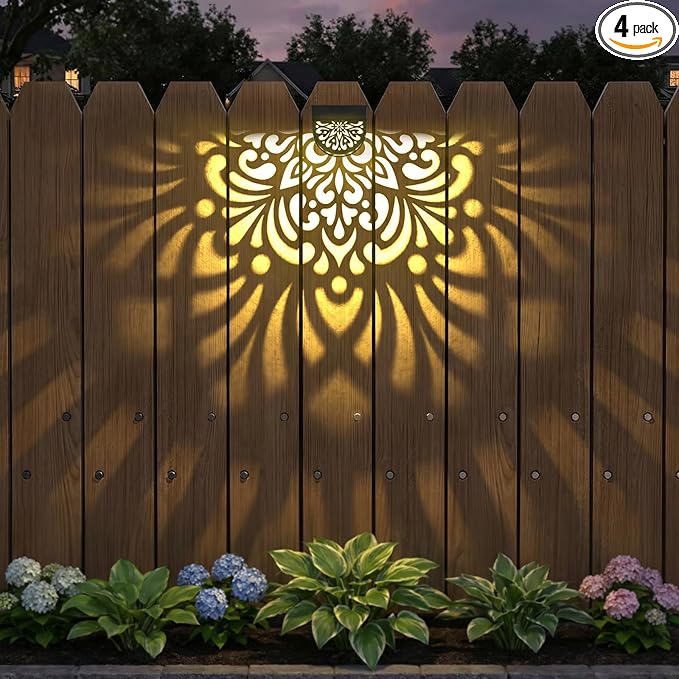 4 Pack Solar Fence Lights Outdoor Wall Lights Plastic Solar Powered Deck Step Stair Lights Mandala Theme Waterproof Fence Solar Light for Garden Post Patio Yard Decor, Gardening Gifts for Women Mom