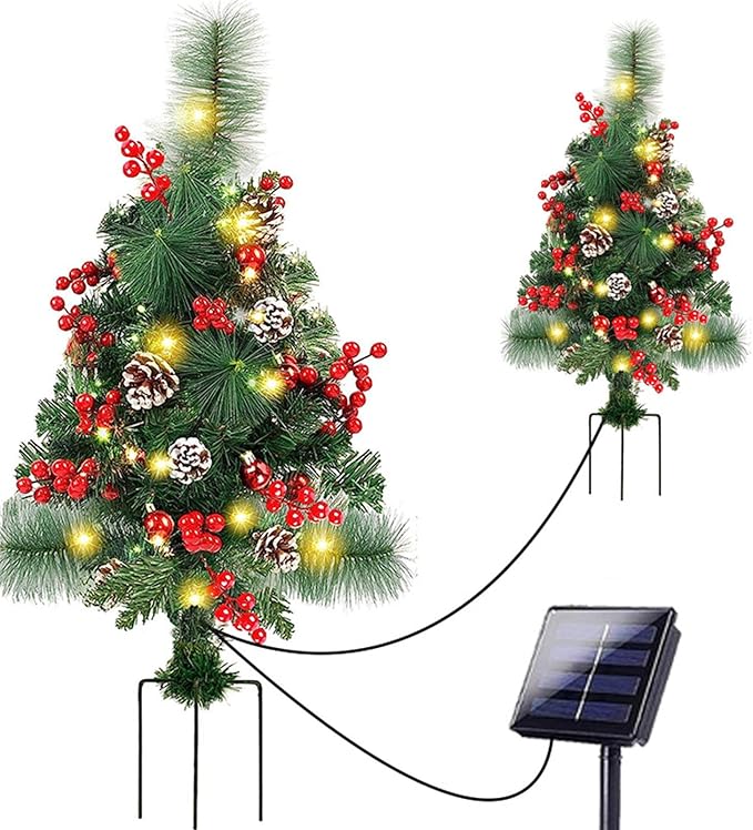 Christmas Tree with Lawn Lights and Tree Branches with Lights Solar Christmas Decorations Trees Lights Solar Stake Lights Xmas Tree Garden Decor (Solar Energy)