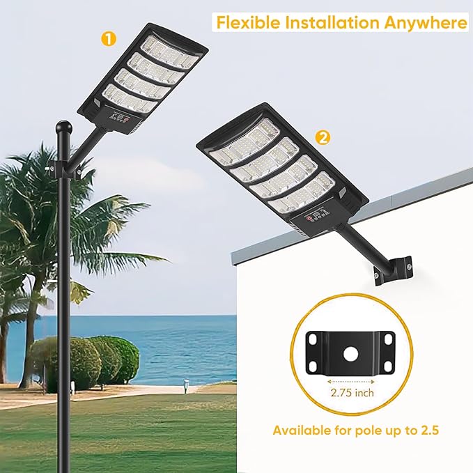 Solar Street Light Outdoor, 30000LM 6500K Waterproof Motion Sensor LED Solar Powered Flood Light with Remote Control Dusk to Dawn Commercial Area Lighting for Outside Parking Lot, 2-Pack
