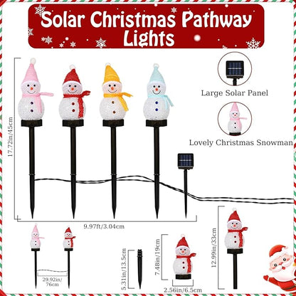 Lewondr Snowman Christmas Decorations Lights, 4PCS Solar Lighted Snowman with Garden Stakes, Waterproof Garden Lawn Pathway with 8 Lighting Modes, Solar Christmas Lights Decor for Yard Outdoor