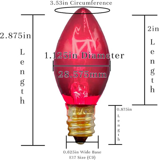 EST. LEE DISPLAY L D 1902 Indoor ＆ Outdoor String Light C9 Ceramic Christmas Steady Replacement Bulbs E17 Socket C-9 Candelabra Style Box of 25 (Transparent Pink)