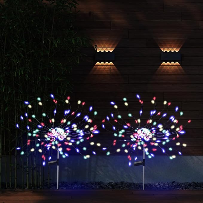 4 Pack 175 LED Solar Garden Light for Yard,Firework Lights Outdoor Waterproof with 2 Modes Twinkling Light, Sparkly Starburst Lights for Wedding Walkway Halloween Christmas Decor(Colorful)