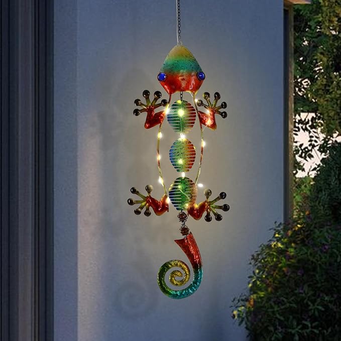 Gecko Solar Outdoor Lights Hanging Lanterns Metal Decorative Lights for Backyard Porch Patio Yard Balcony Teepee Lawn Pathway……