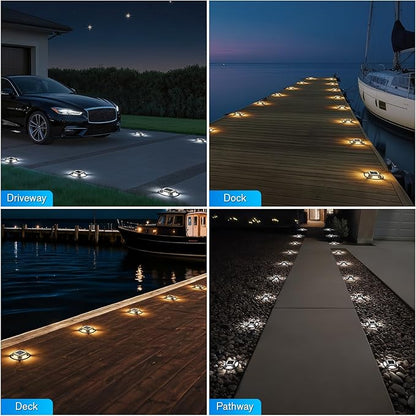 VOLISUN Solar Driveway Lights Dock Deck Lights 12 Pack,2 Colors in 1 Led IP67 Waterproof Outdoor Warning Step Lights for Driveway Sidewalk Pathway (White/Warm White)