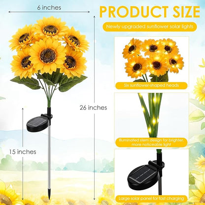 VIHOSE 4 Pack Sunflower Solar Lights with 24 Sunflowers 45 LED Ip65 Waterproof Outdoor Stake Lights with Upgraded Solar Panel for Yard Patio Landscape Lawn Garden Decor for Mom Grandma Birthday Gifts