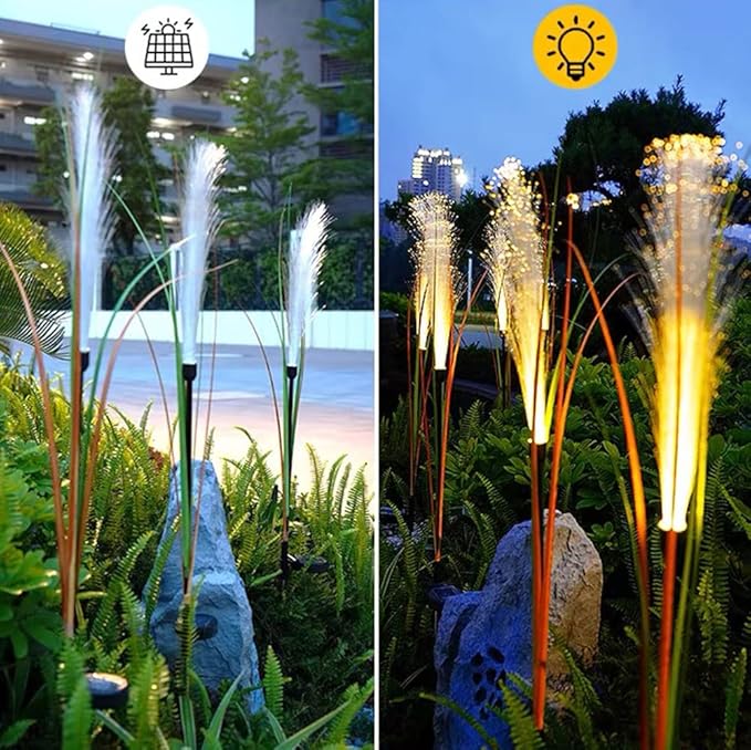 GUOCHENG Reed Solar Optical Lights Bulrush Shaped LED Waterproof Outdoor Garden Landscape Lights, Solar Flower Lights for Courtyard Pathway Flowerbed Patio Lawn Décor(2Pcs)