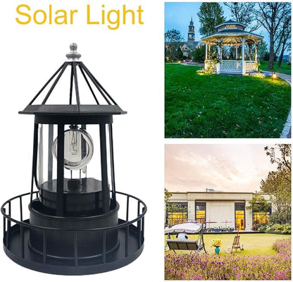 CALIDAKA LED Solar Powered Lighthouse, 360 Degree Rotating Lamp Waterproof Statue Solar LED Lighthouse for Lawn Patio Pond Yard Outdoor Decor (Red)