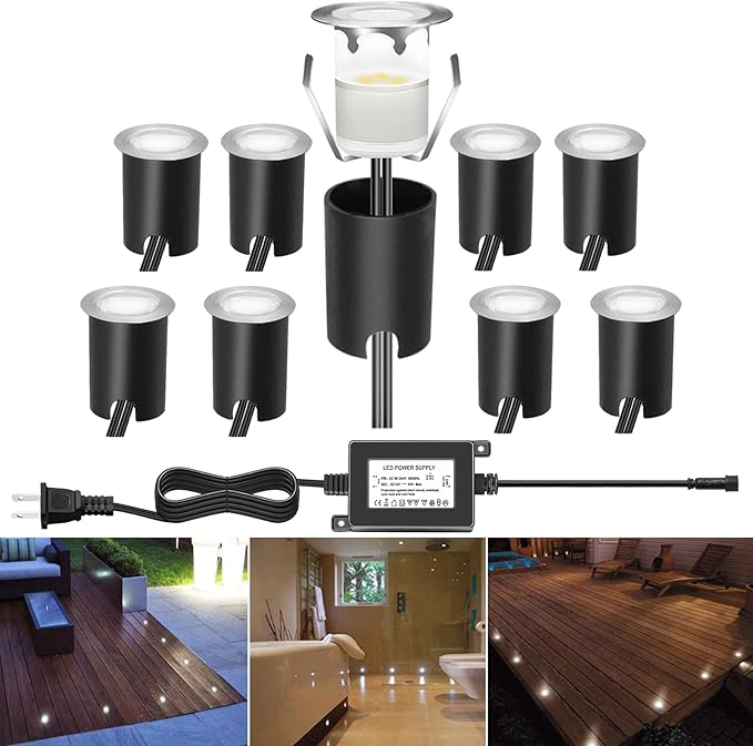 LED Recessed Deck Light Kits with Protecting Shell,LED Outdoor Landscape Lighting IP67 Waterproof,DC 12V Low Voltage for Garden,Yard,Stair,Patio,Kitchen Decoration In Ground (10 Pack,Cool White)