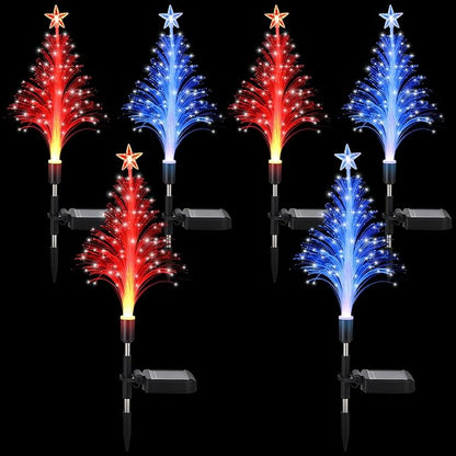 Baquler 6 Pack Solar Christmas Tree Garden Stake Lights Outdoor Waterproof Color Changing Christmas Lighted Yard Decorations Optical Fiber Xmas Pathway Lights for Lawn Patio Cemetery(Red, Blue)