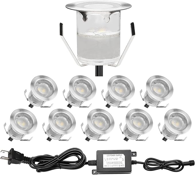 LED Deck Lights - Pack of 10 - Recessed Wood Decking Yard Garden Outdoor Stairs Pathway Flush Mount Landscape Lighting Cool White
