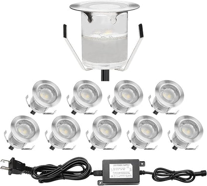 LED Deck Lights - Pack of 10 - Recessed Wood Decking Yard Garden Outdoor Stairs Pathway Flush Mount Landscape Lighting Cool White