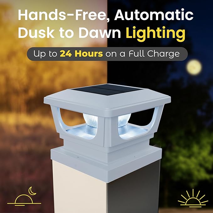 Brighticonic Solar Post Cap Lights Outdoor for 4x4, 3x3 – Auto On/Off Post Lights Solar Powered - Easy Install | Lumora