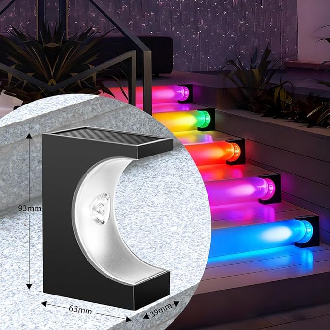 Solar Step Lights 4 Pack, Stair Lights Outdoor Waterproof, LED Step for Outside, Outdoor Solar Powered Step Lighting for Patio Decor, Deck, Porch, Front Door, Walkway (RGB Color Changing)