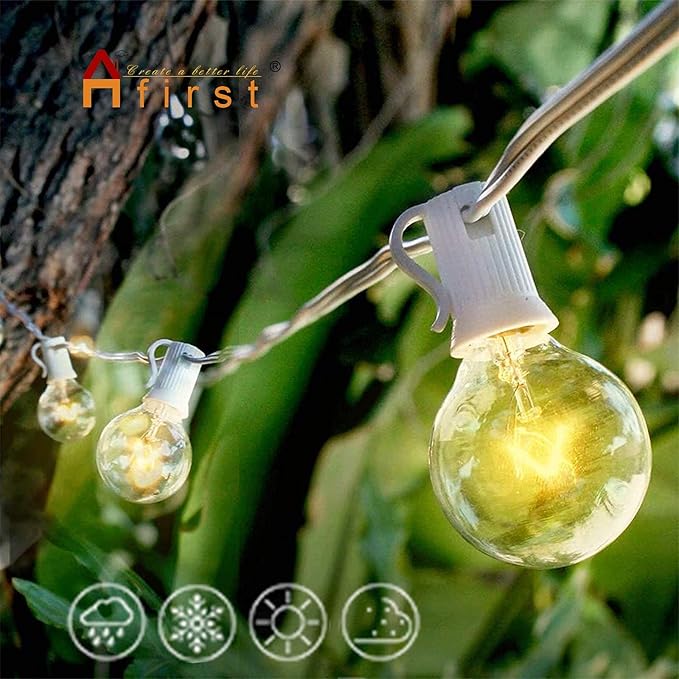 Afirst White Outdoor String Lights 50FT with 53 Glass Bulbs Waterproof Patio Lights for Wedding Home Garden Backyard Party