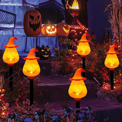 Halloween Pumpkin Pathway Lights,Solar Halloween Pumpkin Stakes - Ground Insert Adjustable Display Stand Garden Decorations for Pathway Lawn Yard Porch Outside Grave