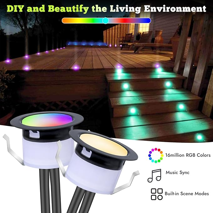 FVTLED LED Deck Lights Kit, 30pcs Φ1.22 WiFi Smart Phone Control Low Voltage Recessed RGBW Deck Lighting Waterproof | Lumora