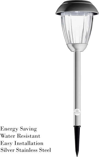 Solar Path Lights, Set of 8-16” Tall Stainless Steel Outdoor Stake Lighting for Garden, Landscape, Yard, Driveway, Walkway by Pure Garden (Gunmetal)