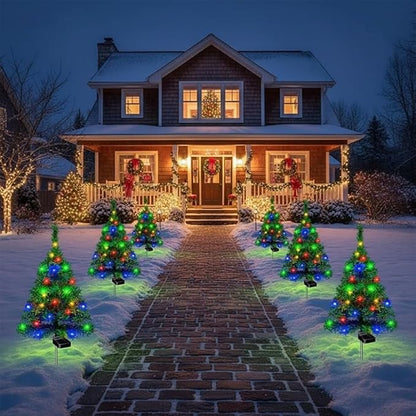 Solar Christmas Tree Lights Holiday Decorations, Outdoor Courtyards Solar Powered Artificial Xmas Tree for Yard Porch Pathway, LED Mini Christmas Decor for Outside Garden Patio Lawn(2PCS)