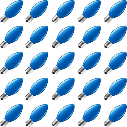 Minetom C7 Christmas Replacement Light Bulbs 25 Pack, C7 Bulbs Clear Incandescent Bulb for Christmas String Light, E12 Candelabra Base, 5 Watt, Blue