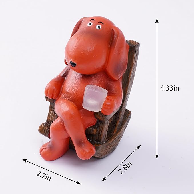 Dog Solar Statue Drinking Coffee Statue Decoration with Solar Light Figurine Ornament for Indoor Outdoor Home Patio Yard Lawn