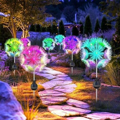 2 Pack Solar Garden Lights, LED Dandelion Light, IP44 Waterproof Solar Firework Light for Halloween Yard Garden Decorations, Waterproof LED Sparkler for Patio Pathway Walkway