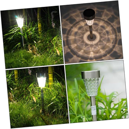 Toyvian Solar Garden Path Lights Waterproof Outdoor Stainless Steel LED Lawn Yard Landscape Lamps Solar Powered Ground Inserting Lights for Patio and Garden