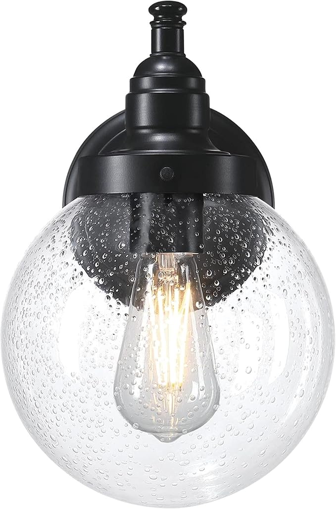 Westinghouse 6121300 Eddystone Traditional One Light Outdoor Wall Fixture, Matte Black Finish, Clear Seeded Glass