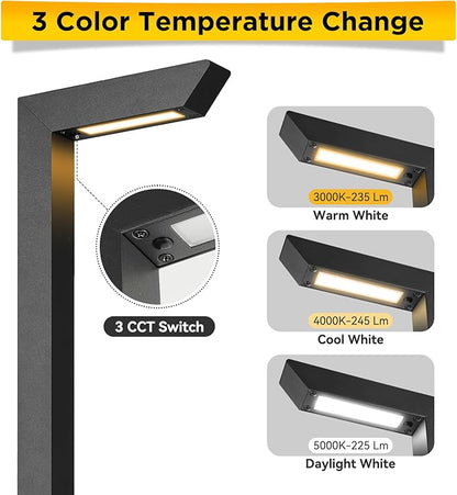 Gardencoin 3CCT LED Low Voltage Landscape Pathway Light, 12V Premium 3000K/4000K/5000K Selectable Path Lights Wired, Modern Walkway Lights Outdoor, Higher Housing with Larger Stake (19.71IN, 4pack)