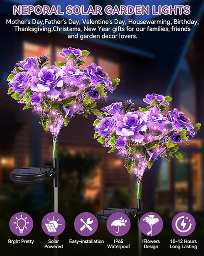 Neporal Solar Light Outdoor - 2 Pack Solar Garden Lights with Purple Carnation Solar Flowers, Solar Lights Outdoor Waterproof IP65, Solar Outdoor Lights Decorative for Outdoor Garden Decoration.